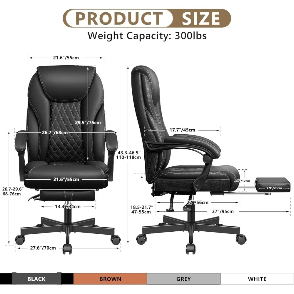 Executive Office Chair Big and Tall Home Office Chair, High Back Ergonomic Leather Chair with Footrest.