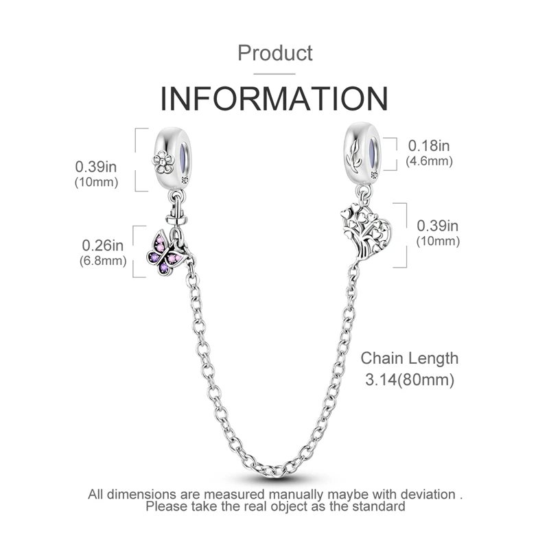 Nuova serie di catene di sicurezza con farfalla d\'amore in argento sterling con ciondoli in zirconi adatti per braccialetti originali 925 con