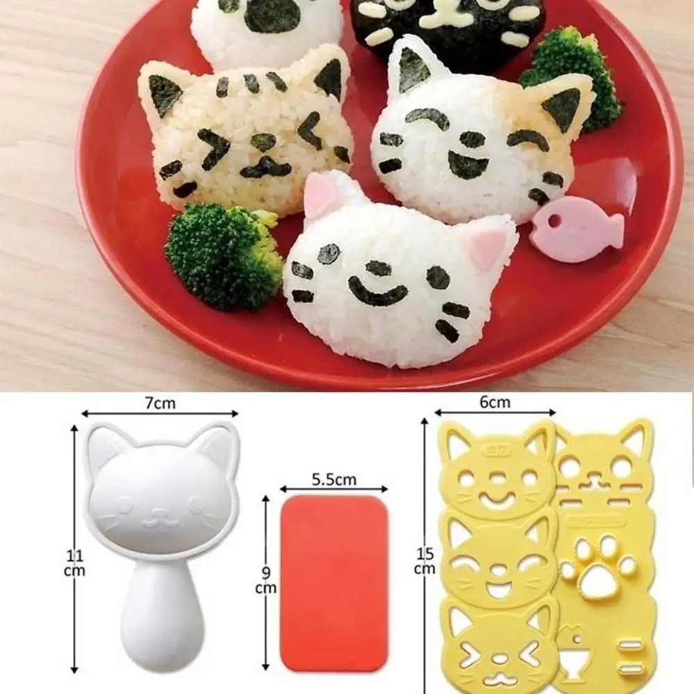 1 PC Conejo de gato Bola de arroz Conjunto de moldes Caja de almuerzo de dibujos animados para niños DIY Creativo japonés Arroz Sushi Herramienta Moldes de torta Moldes de silicona