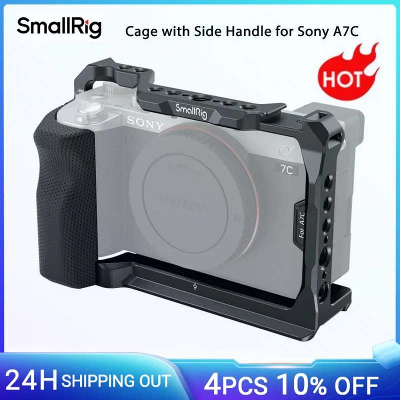 SmallRig Full Cage with Silicone Side Handle for Sony A7C with Locating Holes for ARRI Quick Release Plate Arca and Cold Shoe