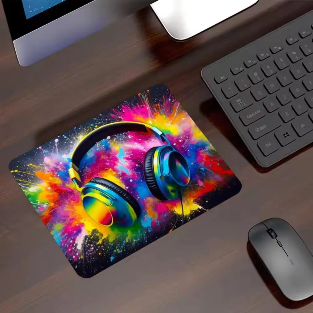 Vibrant Color Splash Art Gaming Desk Mat, Anti-Fade Rubber Mouse Pad with Universal Gamepad Headphone Print for Gamers