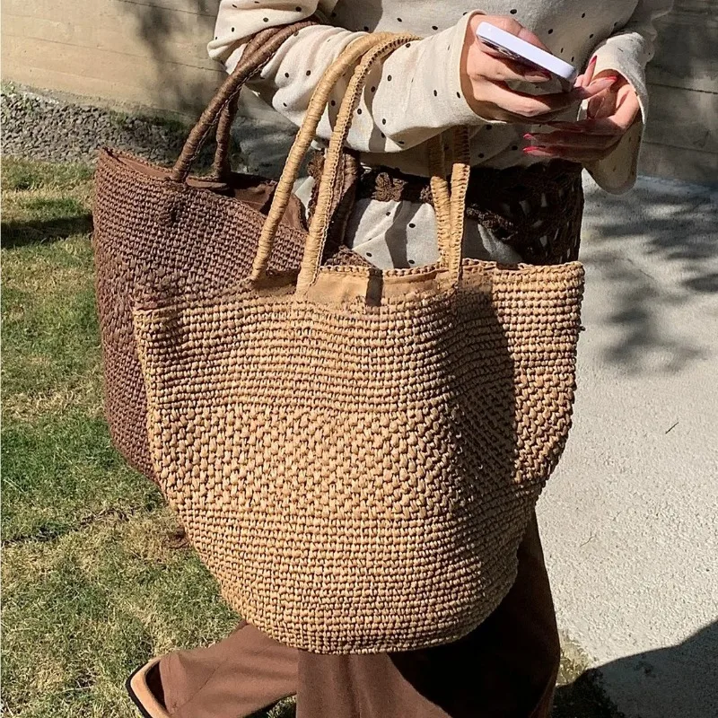 

2026 High-End Handwoven Laffey Grass Bag Large Capacity Casual Beach Style Single Shoulder Handbag Women Simple Leisure Trend