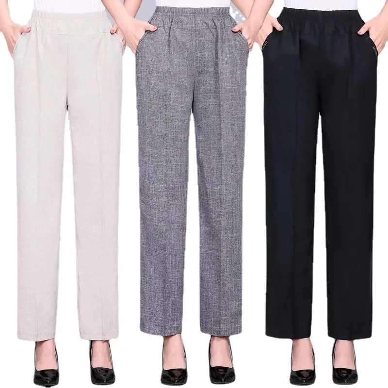 

Middle Aged and Old Women Spring Summer sweat Pant Thin Elastic Waist Loose Cotton Mother Long Casual Trousers Plus Size XL-5XL