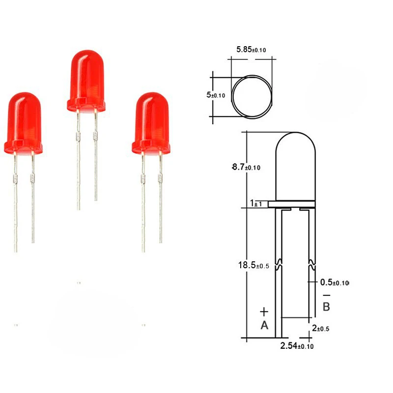 100ชิ้นหลอดไฟ LED F5/F3หลอดไดโอดลูกปัดสีบัดกรีแบบมีสายล่วงหน้า/แดง/น้ำเงิน/เขียว/ส้ม/เหลือง5มม./3มม.