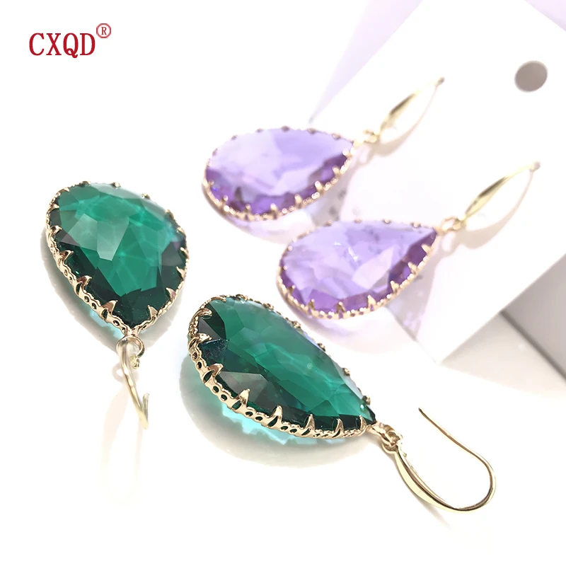 CXQD Korean New Design Fashion Jewelry Water Droplets Shape Earrings Transparent Glass Crystal Party Earrings For Women Gift