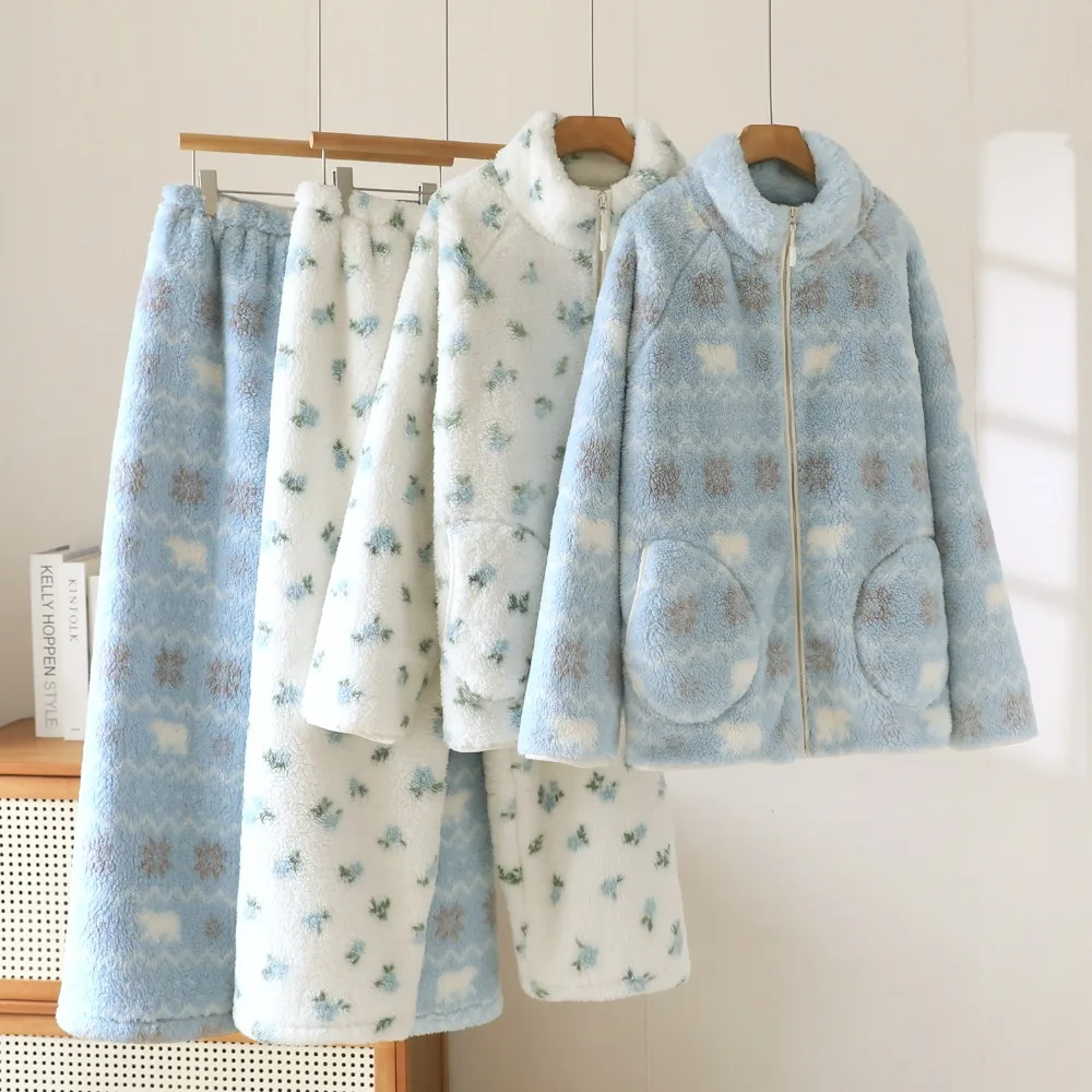 Flannel Thickened Warm Winter Loungewear Sleepwear Sets Soft Pajamas for Woman 2026 Nightwear 2 Piece Nighty Pijama Home Wear
