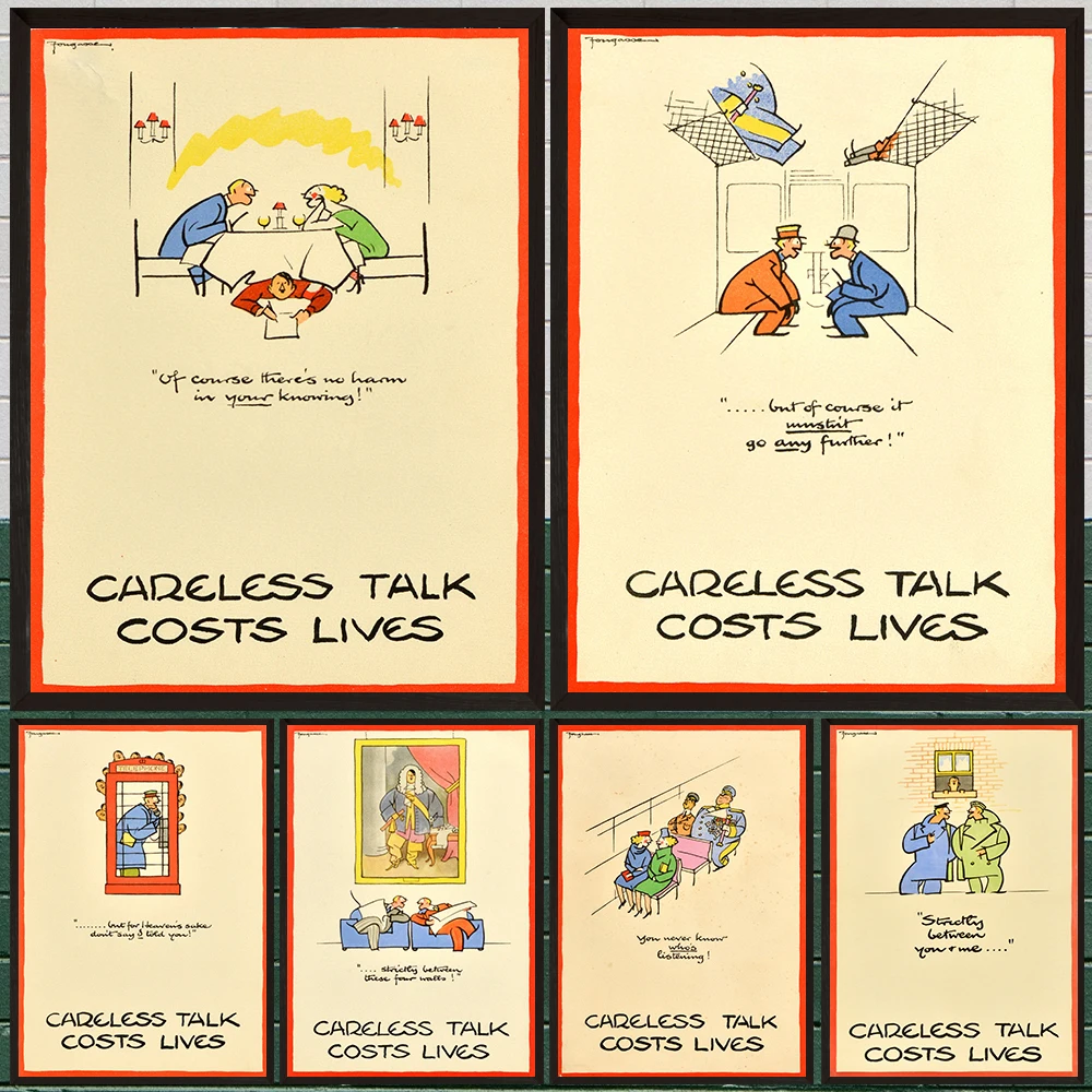

Original Vintage War Poster Vintage Wall Art Canvas Painting,Careless Talk Costs Retro Propaganda Art Poster Print Home Decor