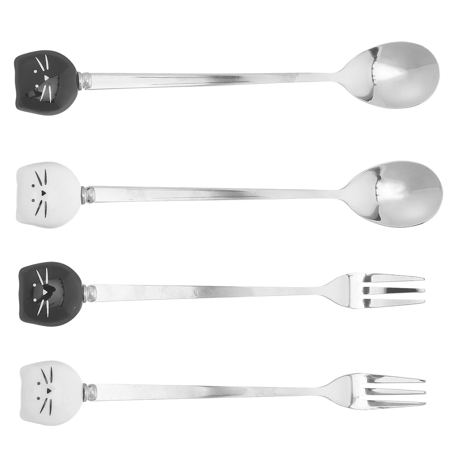 4 قطعة ملعقة قهوة على شكل قطة من السيراميك وشوكة الحلوى مجموعة صغيرة على شكل قطة شوكة فواكه اثارة ملعقة لحفلة شاي الإسبريسو