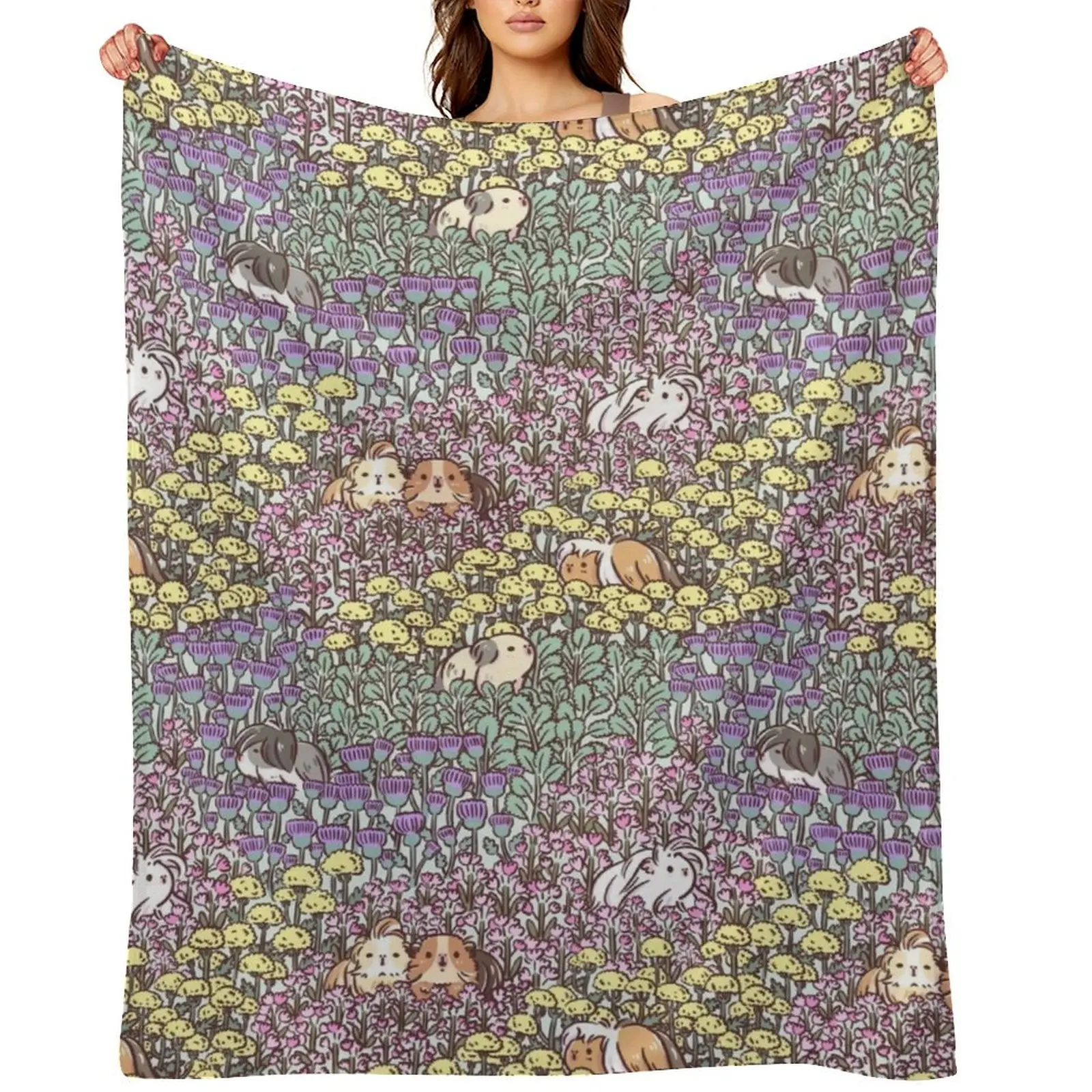 

Long Haired Guinea pigs and Floral Garden pattern Throw Blanket Sleeping Bag Decorative Sofa Winter beds Blankets