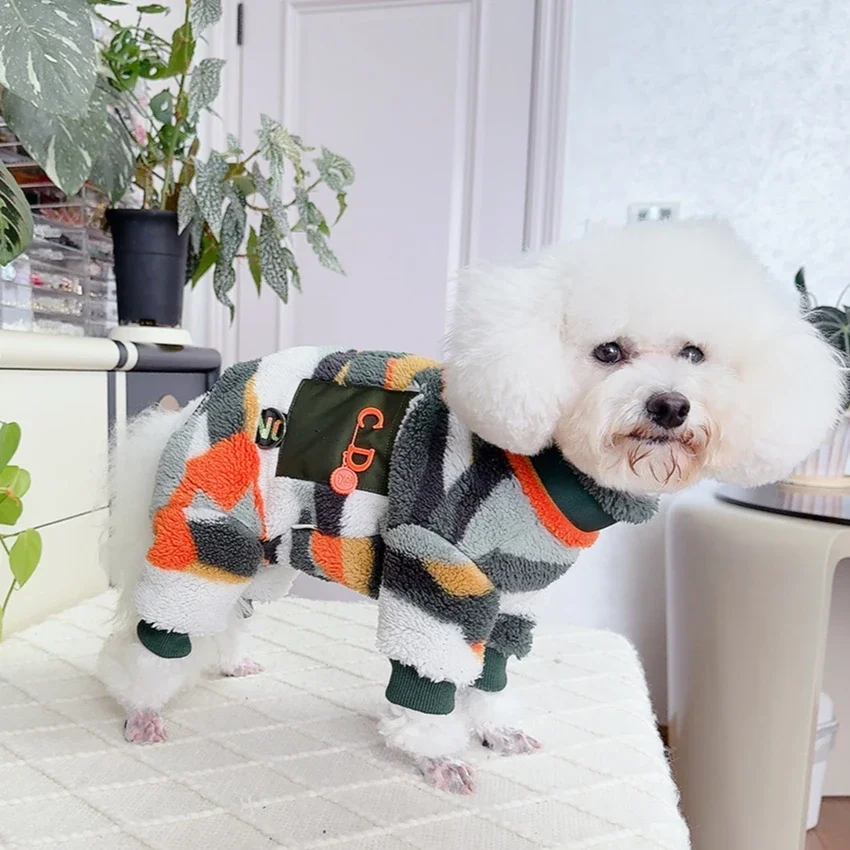 

Puppy Dog Clothing Winter Fashion New Camouflage Velvet Warm Wrap Belly Jumpsuits For Small Medium Dog Teddy Poodle Pet Clothes