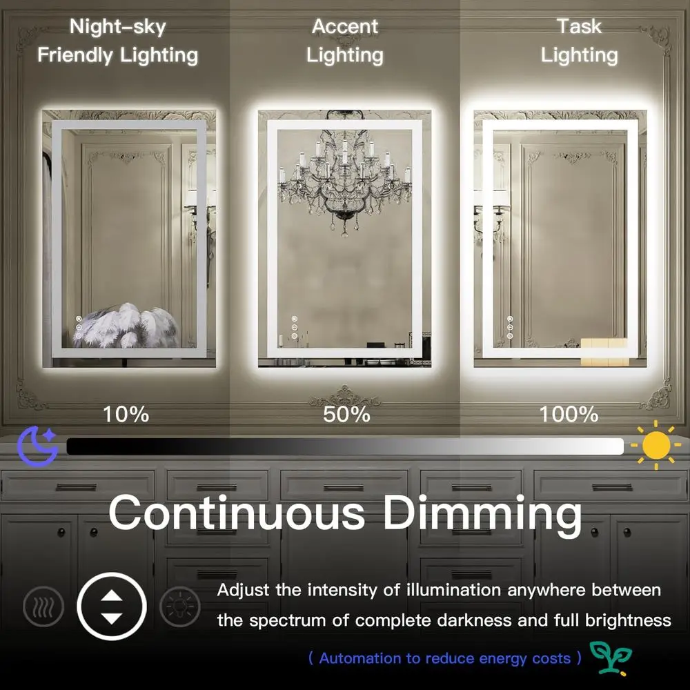 Miroir de courtoisie LED mural 24 x 36 avec éclairage avant et arrière, verre trempé antibuée, certifié ETL