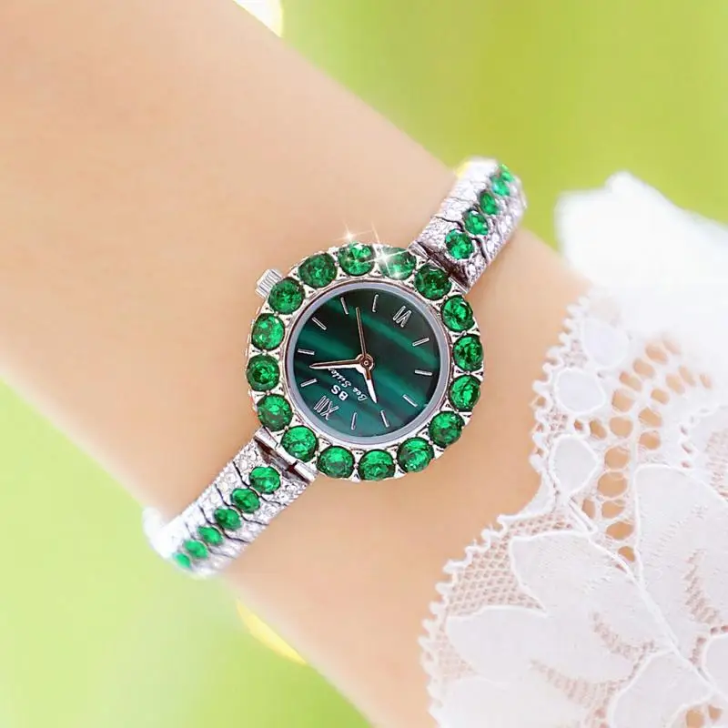 

Bs Bee Sister 2022 Small Dial Diamond Green Watch for Women Elegant Female Wristwatches Dress Ladies Wrist Watches Montre Femme