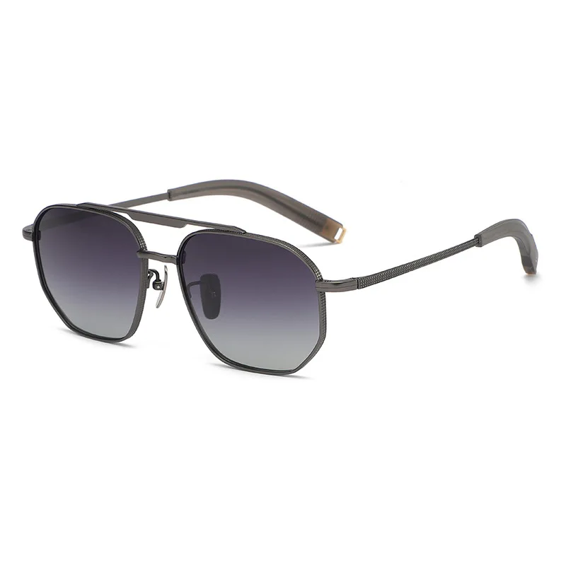 

2023 New Arrive Classic Cool Black Pilot Sunglasses Double Bridge Design Men Shades Hand Craft Square Titanium Solar Glsses