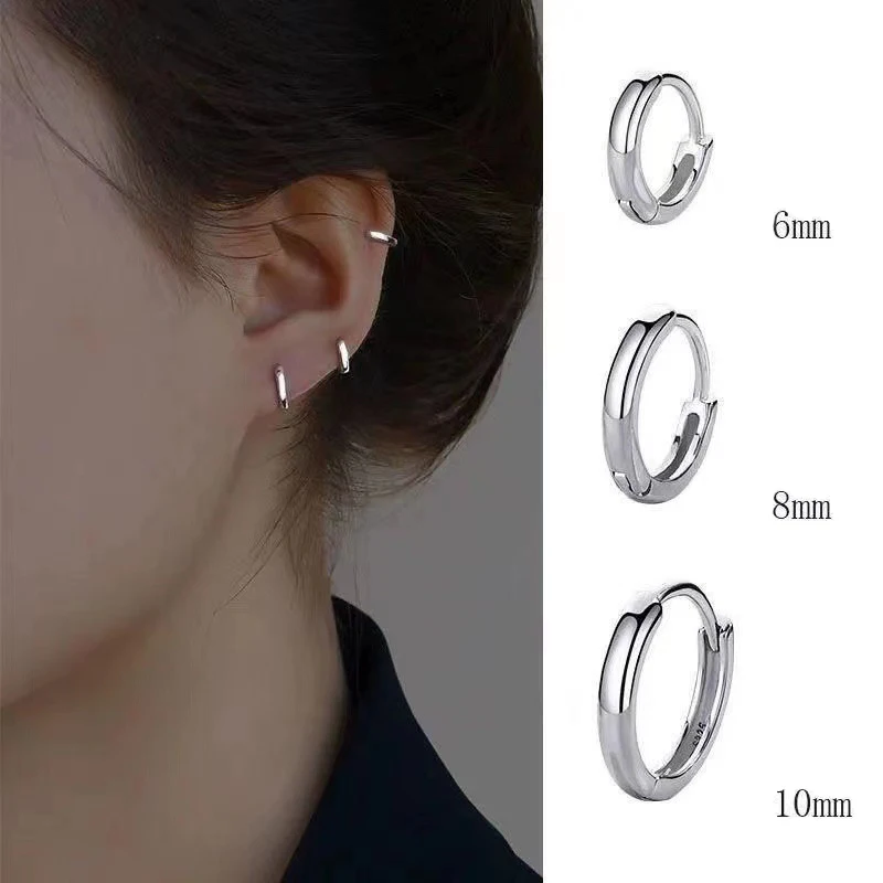Vintage Gold Silver Color 6mm 8mm 10mm Plain Gold Huggies Earring Women Middle Hoops Loops Circle Round Ring Ear Jewelry Gift