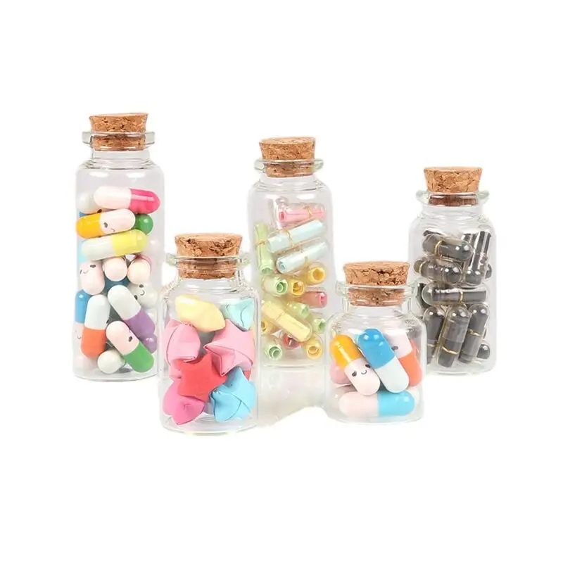 Wholesale 10ml Small Glass Bottles Vials with Corks Stopper Decorative Corked Tiny Mini Wising Glass jar For Pendants image 2
