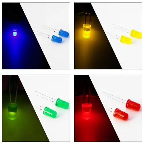 5mm LED Diode Lights Assorted Kit, 200 Pcs M5 LED Light Diodes 10 Types LED Diode White/Red/Green/Blue/Yellow (M5-LED-Kit)