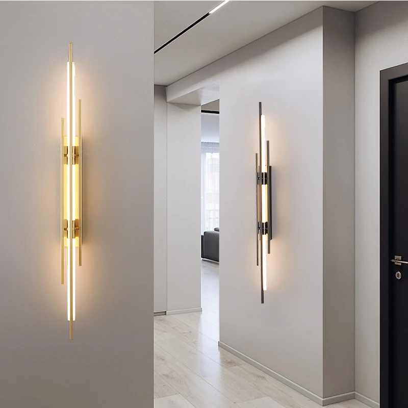 

Minimal bedroom bedside strip copper wall lamp living room corridor staircase modern decorative study art wall lamp
