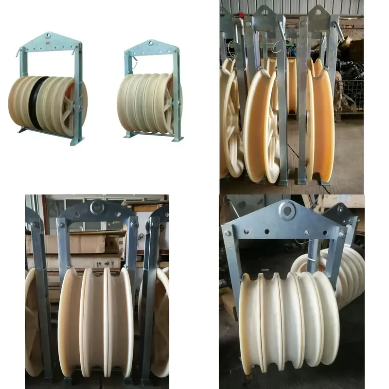 for Large Diameter 3 Wheel Nylon Pulley Block Conductor Stringing Sheave Cable Wire Rope Puller Tensioner Tool for Power Line