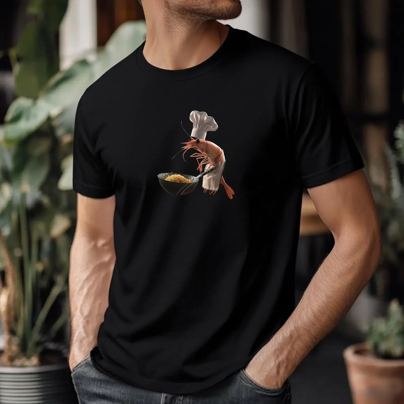 Vintage Shrimp Chef T Shirt Funny Prawn Cooking Meme 100 Cotton Top vintage Washed homme Breathable designer clothes Stretched