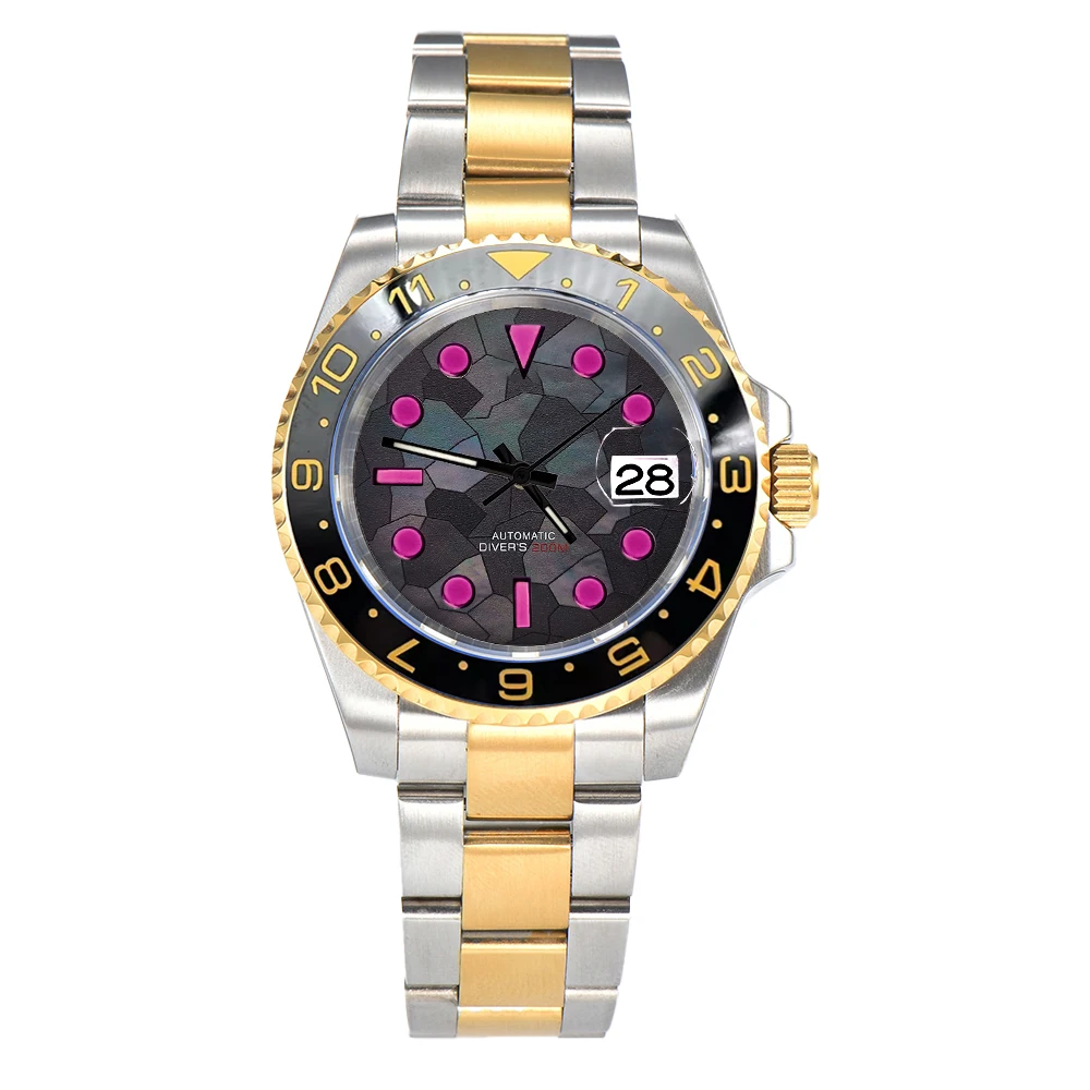 28.5mm Customizable Mother Pearl Watch Dial For NH35 NH36 Movement 3Date Window Blue MOP Shell Pink Index DIY Watch Mod  Parts