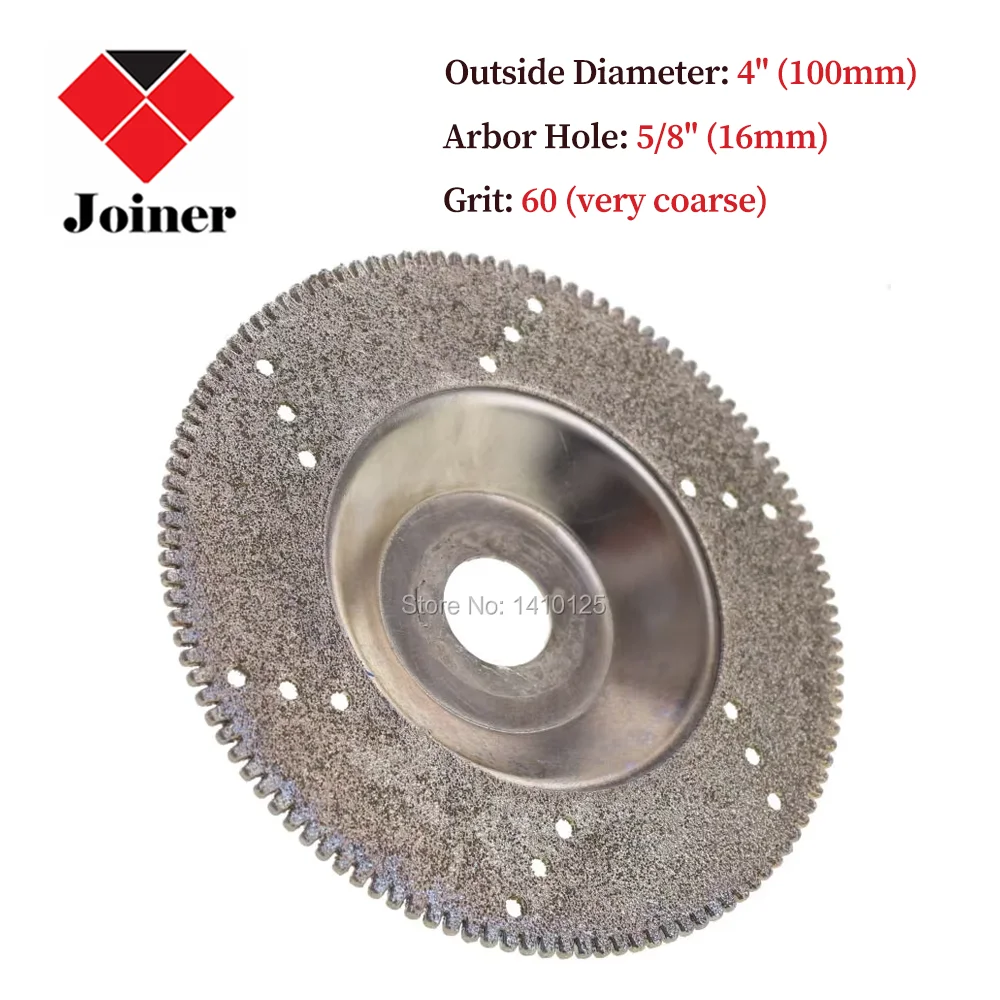 

100mm 4" inch Diamond Coated Grinding Disc Wheel Serrated For Angle Grinder Grit 60 Arbor Hole 16 mm 5/8" Cutting Glass Stone