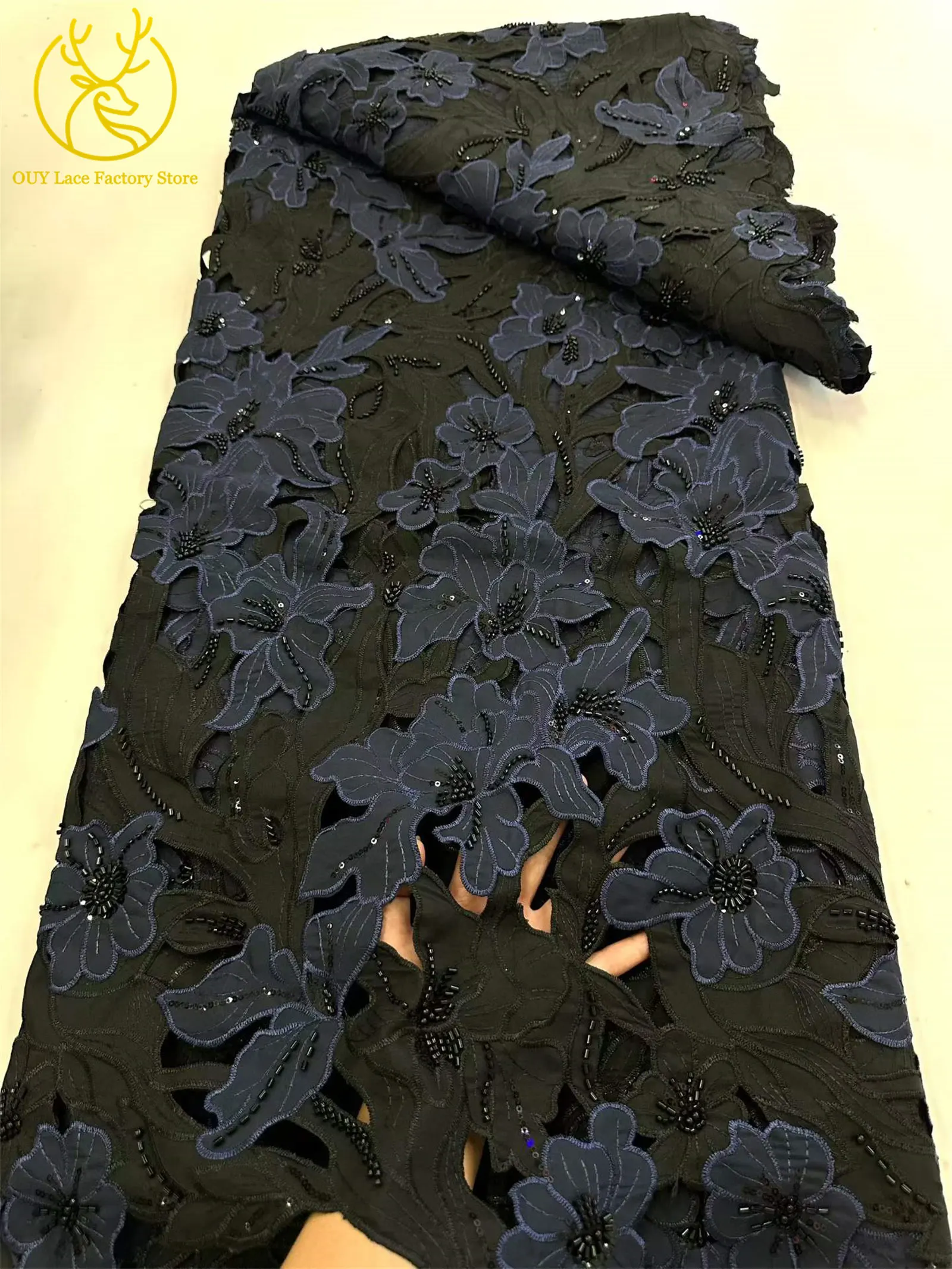 Modischer Afrikanischer Schwer Perlenverzierter Spitzenstoff 2026 Bestseller Französische Pailletten Chiffon-Spitze für Damen-Partykleider Nähmaterial – Detail 17