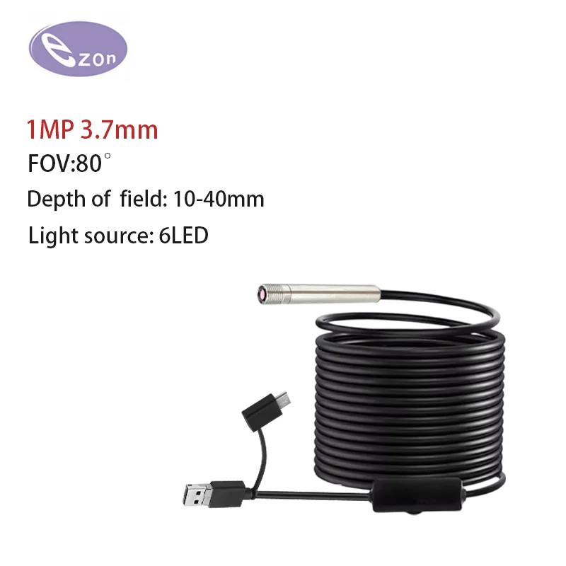 

1MP 3.7mm FOV 80° usb endoscope for industrial pipeline inspection 1.5m Type-C soft Cord 6LED Mechanical maintenance endoscope
