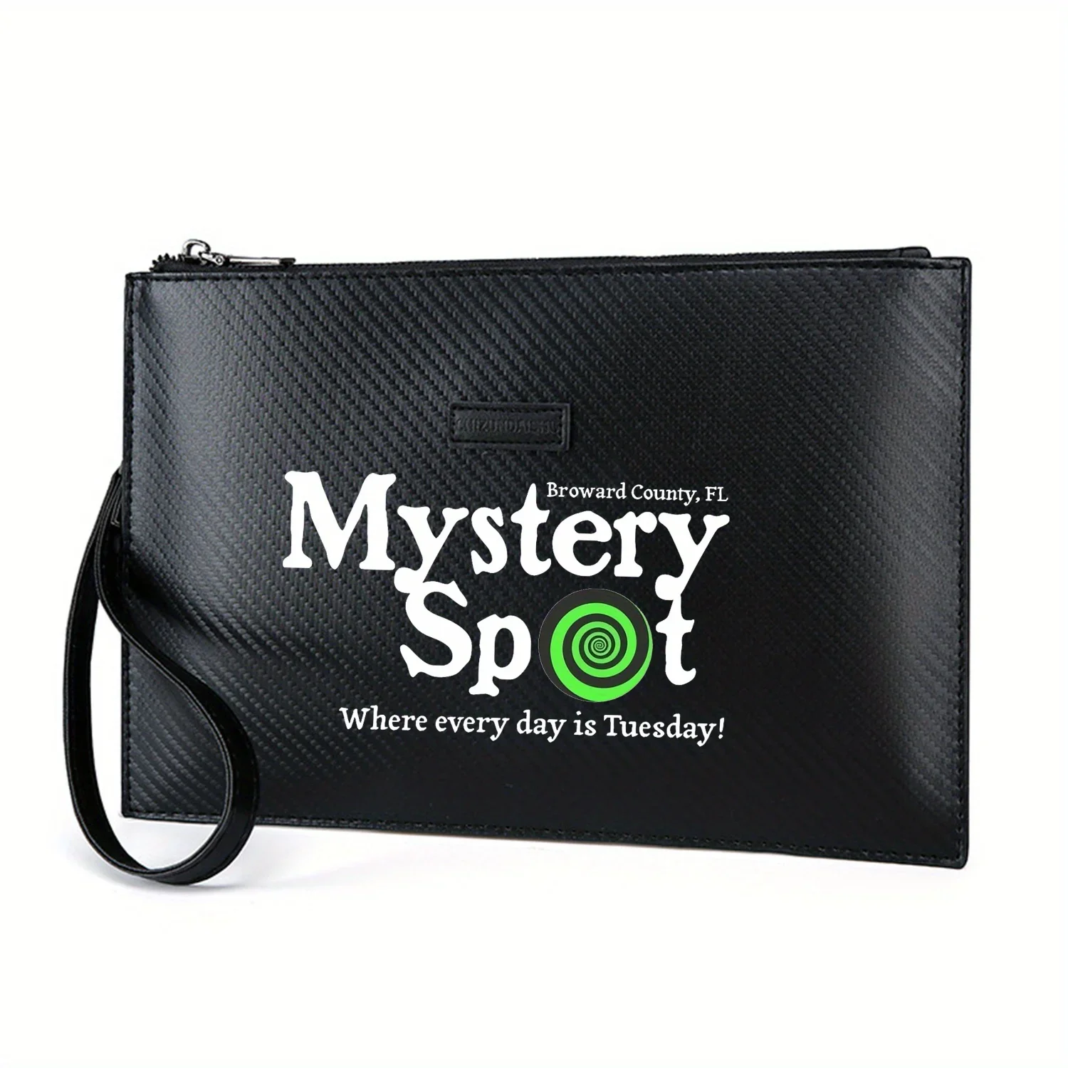 Mystery Spot with swirl design and text Elegant Printed PU Men's Handbag Fashionable and Practical for Everyday Carry