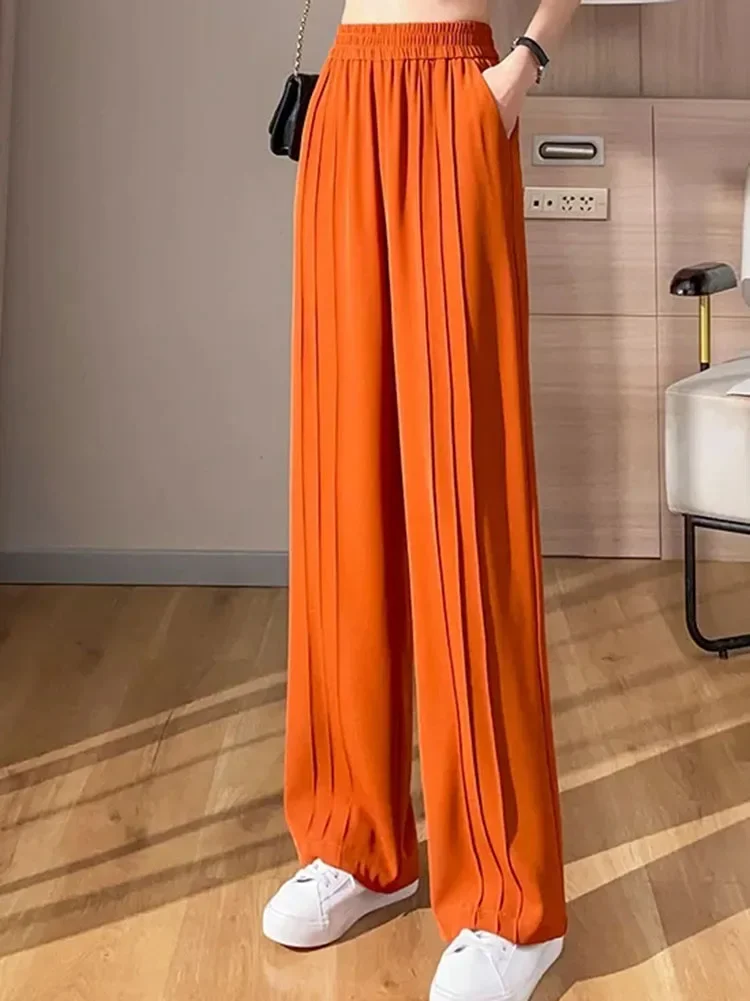 

2024 Oversized 5xl Wide Leg Pants Casual High Waist Straight Pantalones Summer Baggy Orange Color Fashion Office Trousers A235