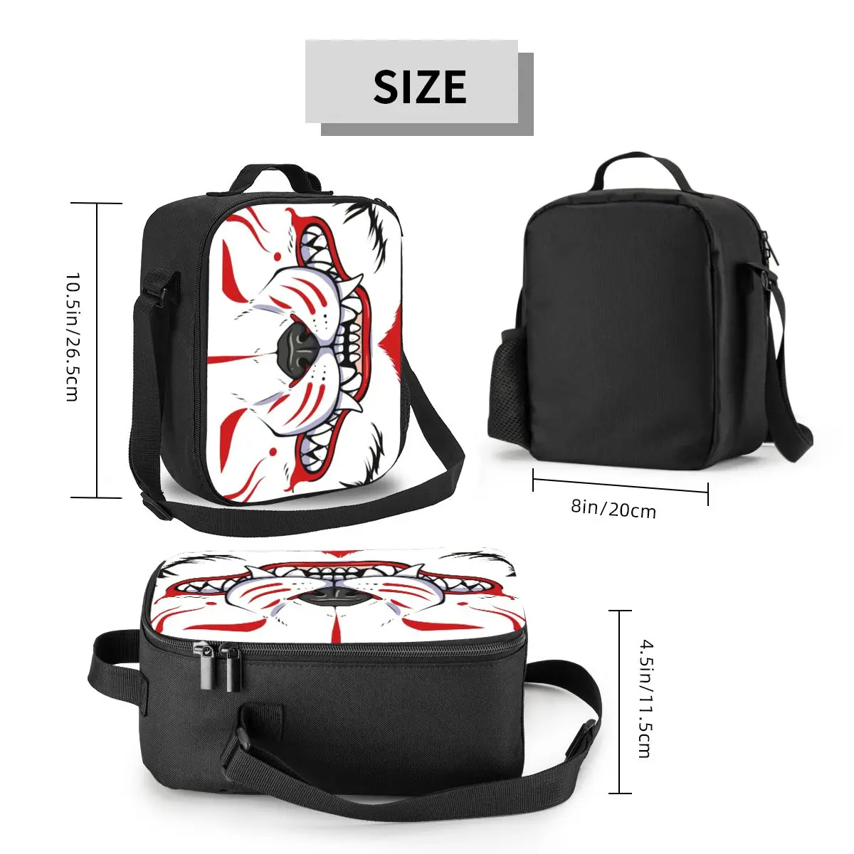 Saco de Almoço Demônio Personalizado Oni para Mulheres, Kitsune, Grin, Isolado, Fox, Aumart, Japonês, Refrigerador Térmico, Lancheira, Praia, Acampamento, Viagem