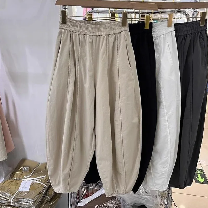 Übergroße Frauen Kleidung Harem Herbst Winter Einfachheit Alle-spiel Einfarbig Elastische Taille Hose Weibliche Casual Trend Hosen