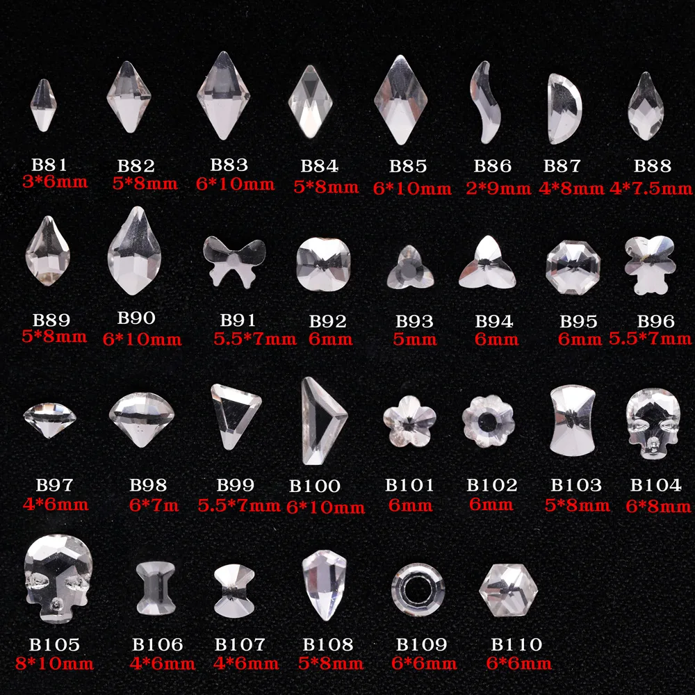 100ชิ้น/ล็อตคริสตัล3D Rhinestones แบน Shiny หินเล็บตกแต่งเล็บชิ้นส่วนอัญมณีเล็บคริสตัล Strass อุปกรณ์เสริม