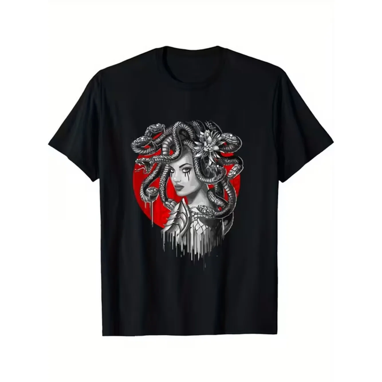 Mens Black T Shirt Featuring A Graphic In Red And White Designed For Casual Wear With Neck Ideal For This Comfortable Everyday Shirt Boasts A Print And A Relaxed For A Style