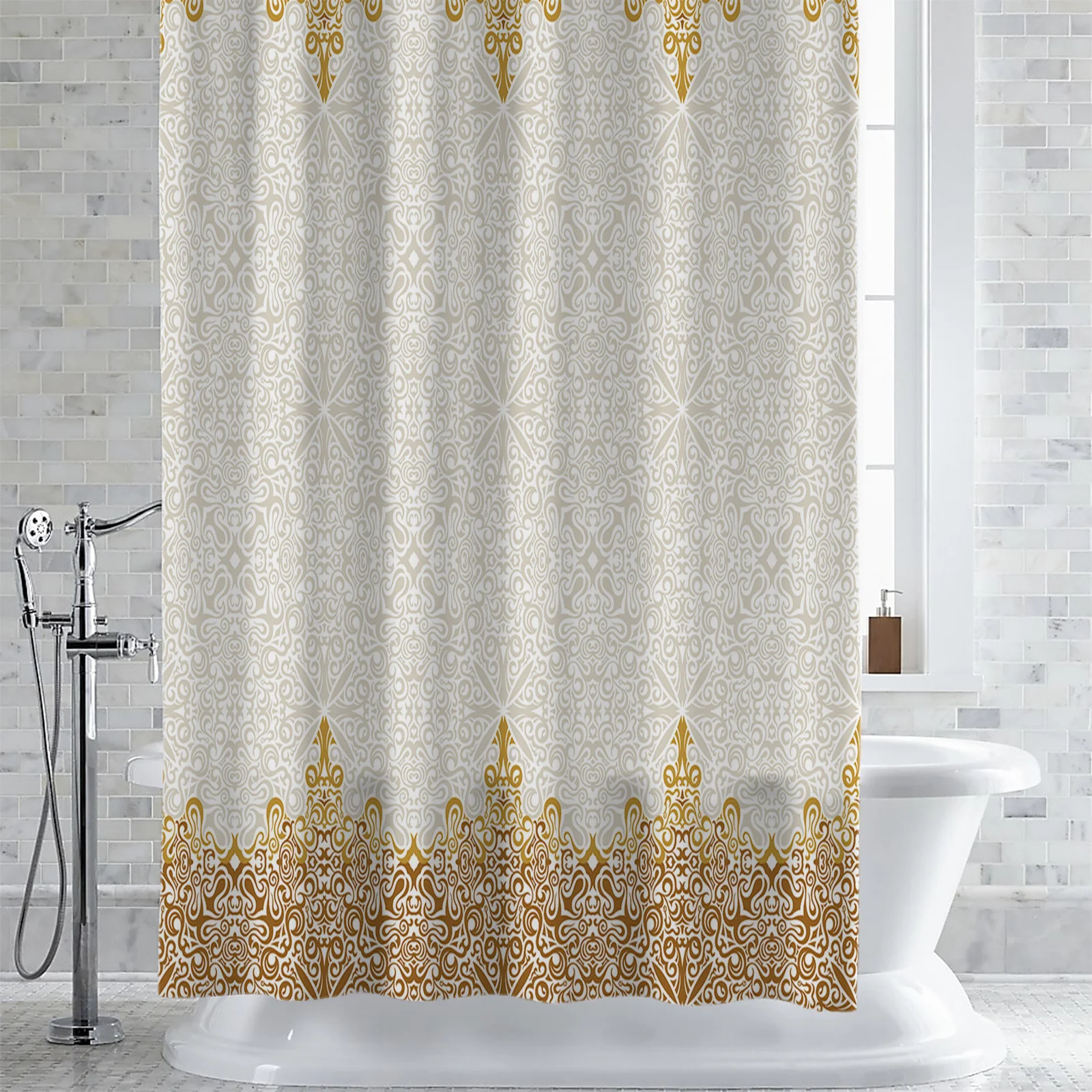 Bohemian Retro Ethnic Yellow Shower Curtains Waterproof Bath Curtains Home Decor Modern Luxury Bathroom Curtain