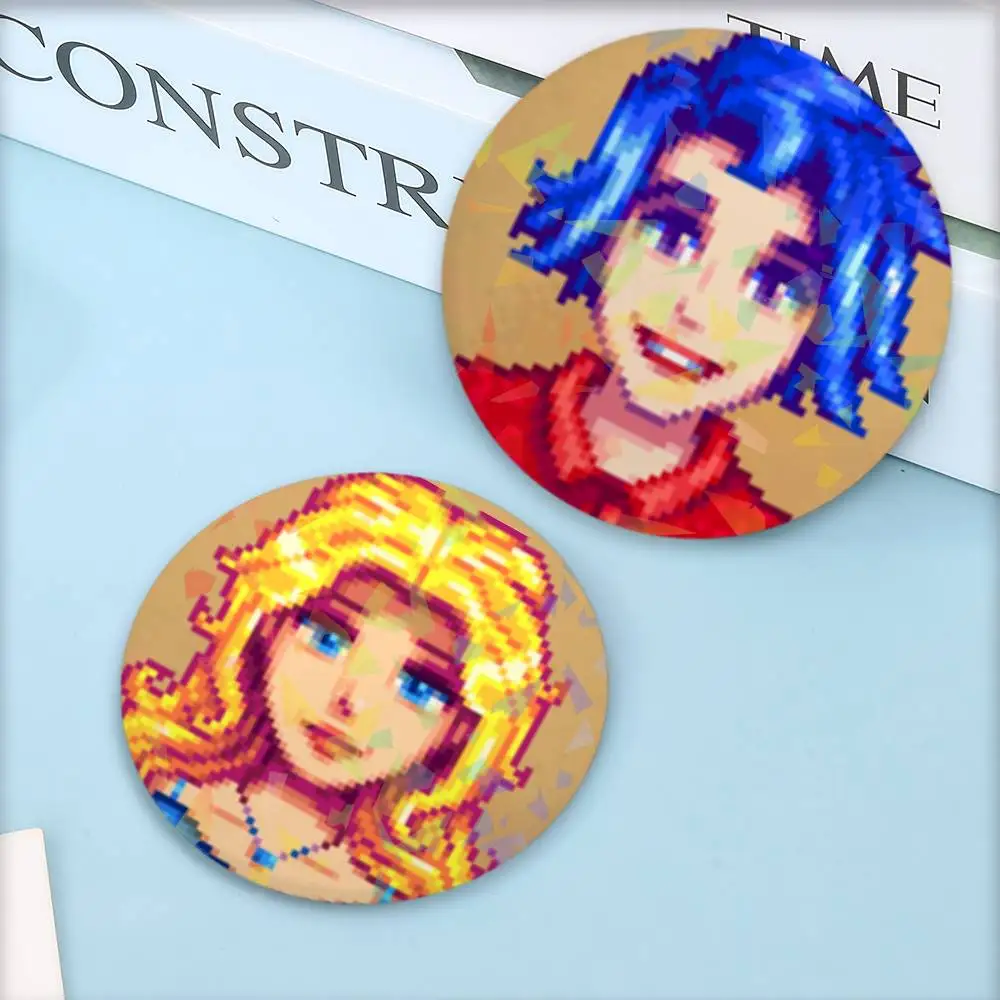 Cartoon Game Stardew Valley Characters Round Badge Lapel Pins for Backpacks Briefcase Laser Brooch Clothes Gifts