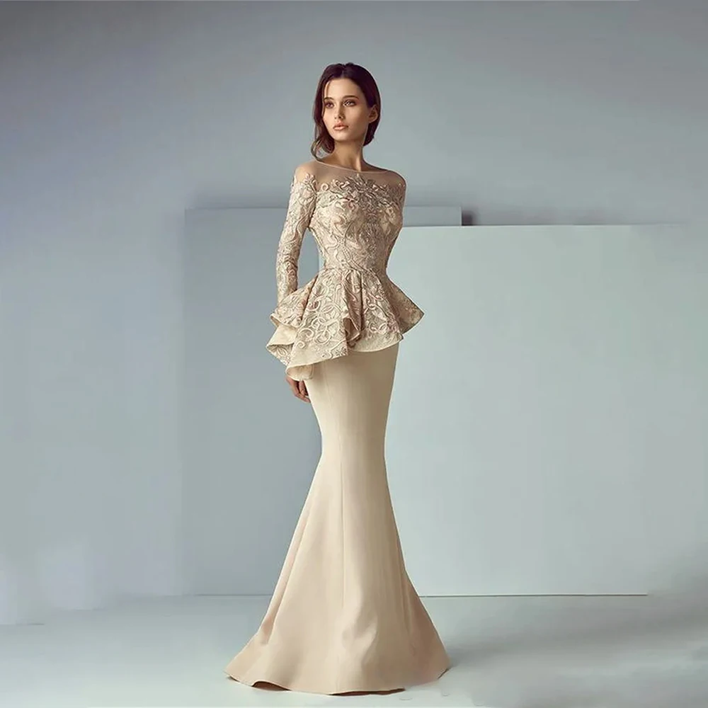 

Mother of the bride dress Mother Dress Long Sleeve Boat Neck Applique Mermaid Women's Formal Party Dress for Mom Customized
