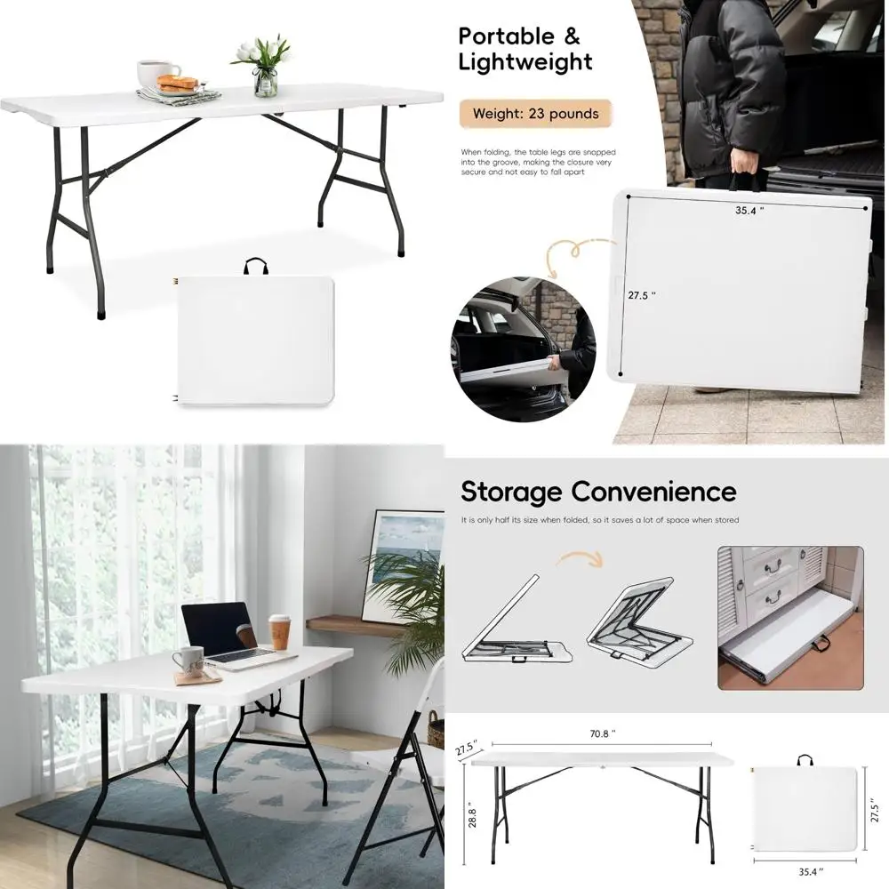 

Portable 6-Foot Folding Table with HDPE Surface for Outdoor and Indoor Use
