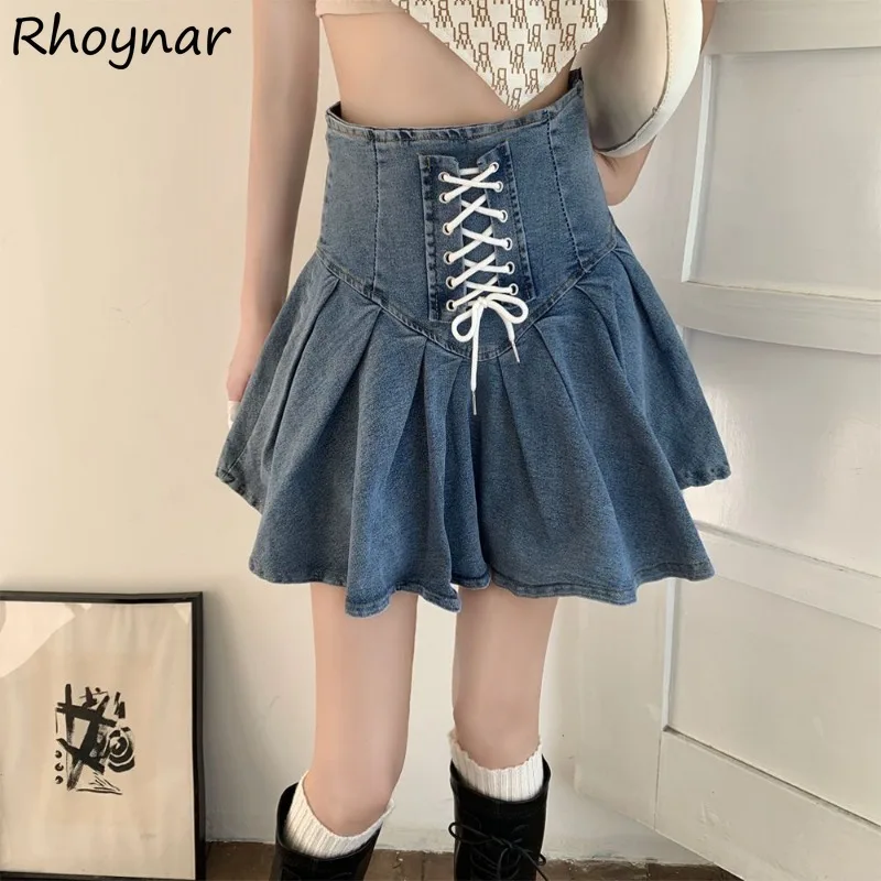 

Pleated Mini Skirts Women Criss-cross Lace-up High Waist Fashion Trendy Casual All-match Korean Style College Sweet Spicy Summer