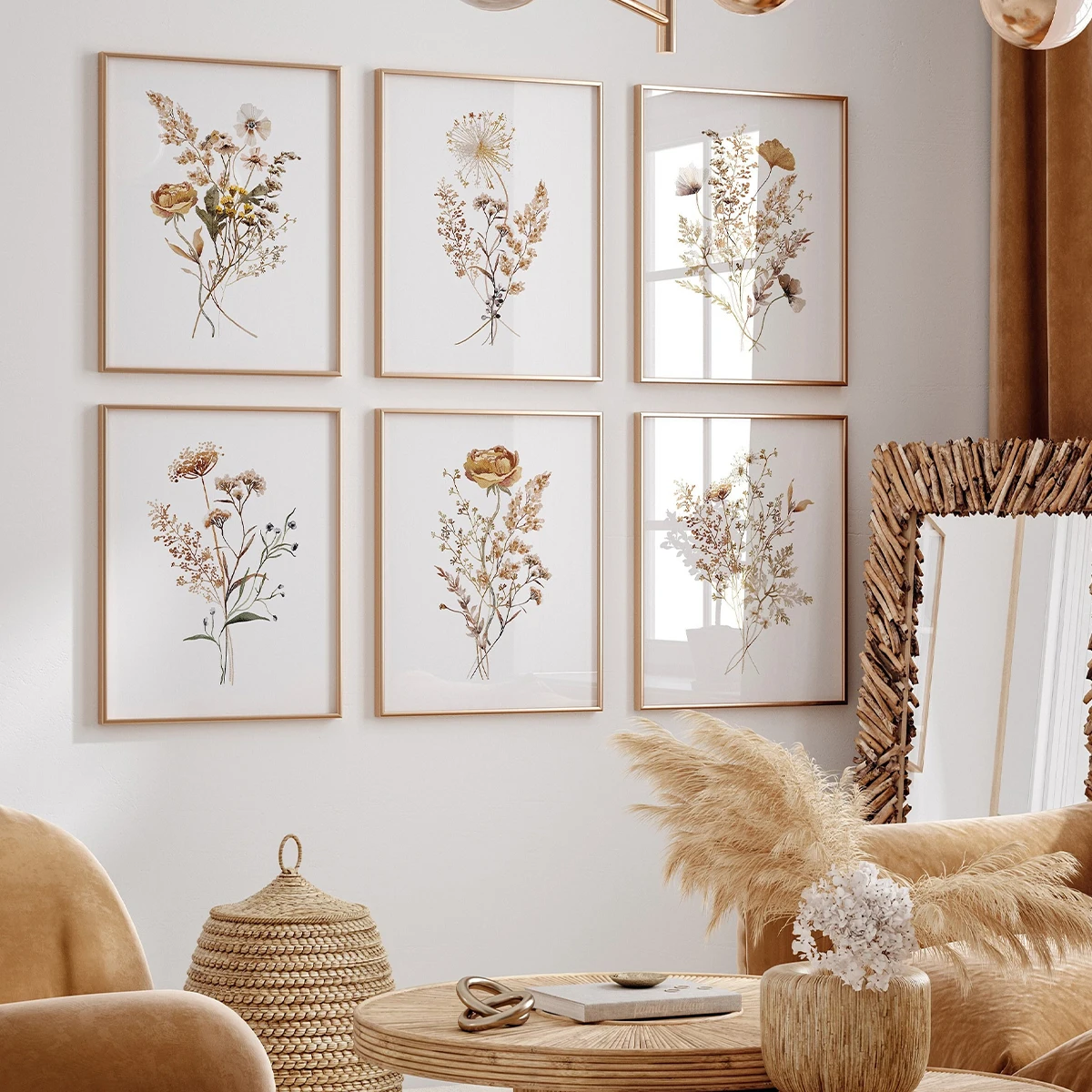 باقة الزهور البرية معرض الألوان المائية يطبع المشارك مجموعة بوهو النباتية الأزهار قماش اللوحة ديكور المنزل ملصق فني غير المؤطرة