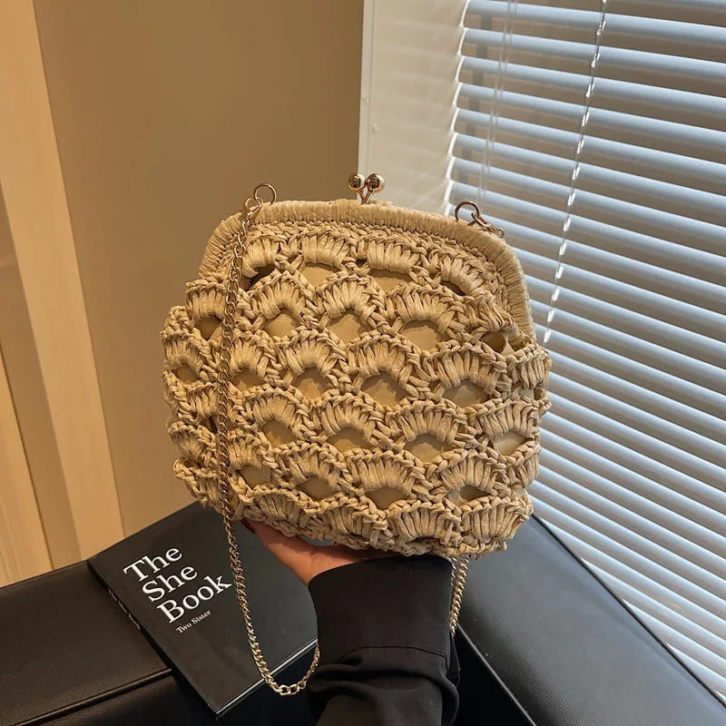 

2025 Boho Woven Crossbody Bag Women's Openwork Shell Adjustable Chain Strap Day To Night Versatile Beach To Street