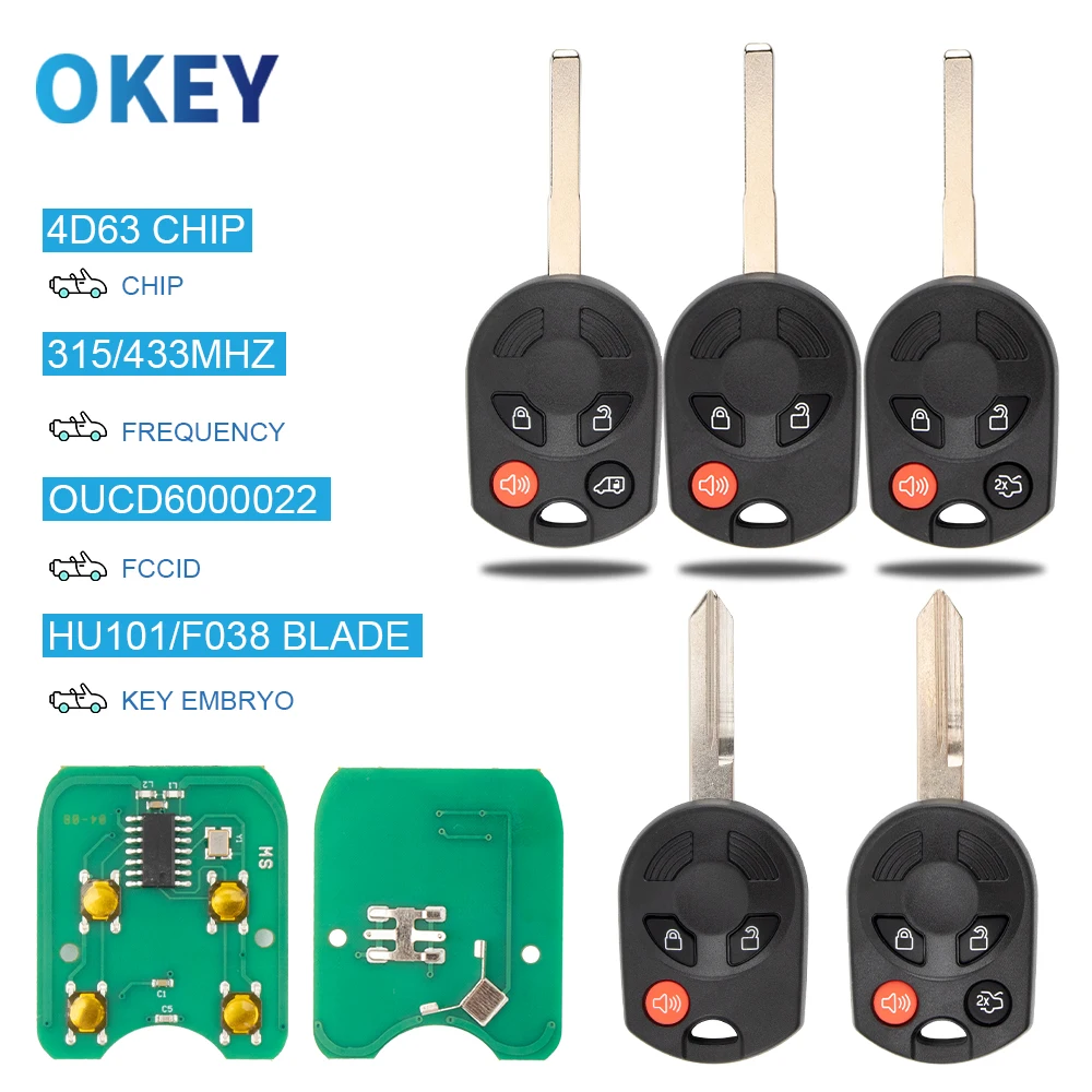 Okey Remote Car Key For Ford C-Max Edge Escape Focus Lincoln Mazda Mercury 315/434Mhz OUCD6000022 AFTS 4D63 Chip