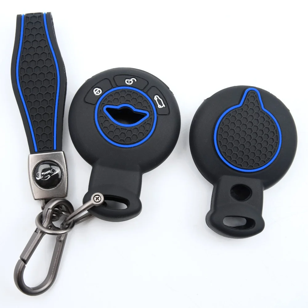 Silicone Car Key Fob Cover For BMW Mini Cooper Clubman Countryman Paceman Roadster R56 R57 CAS3 with carabiner lanyard