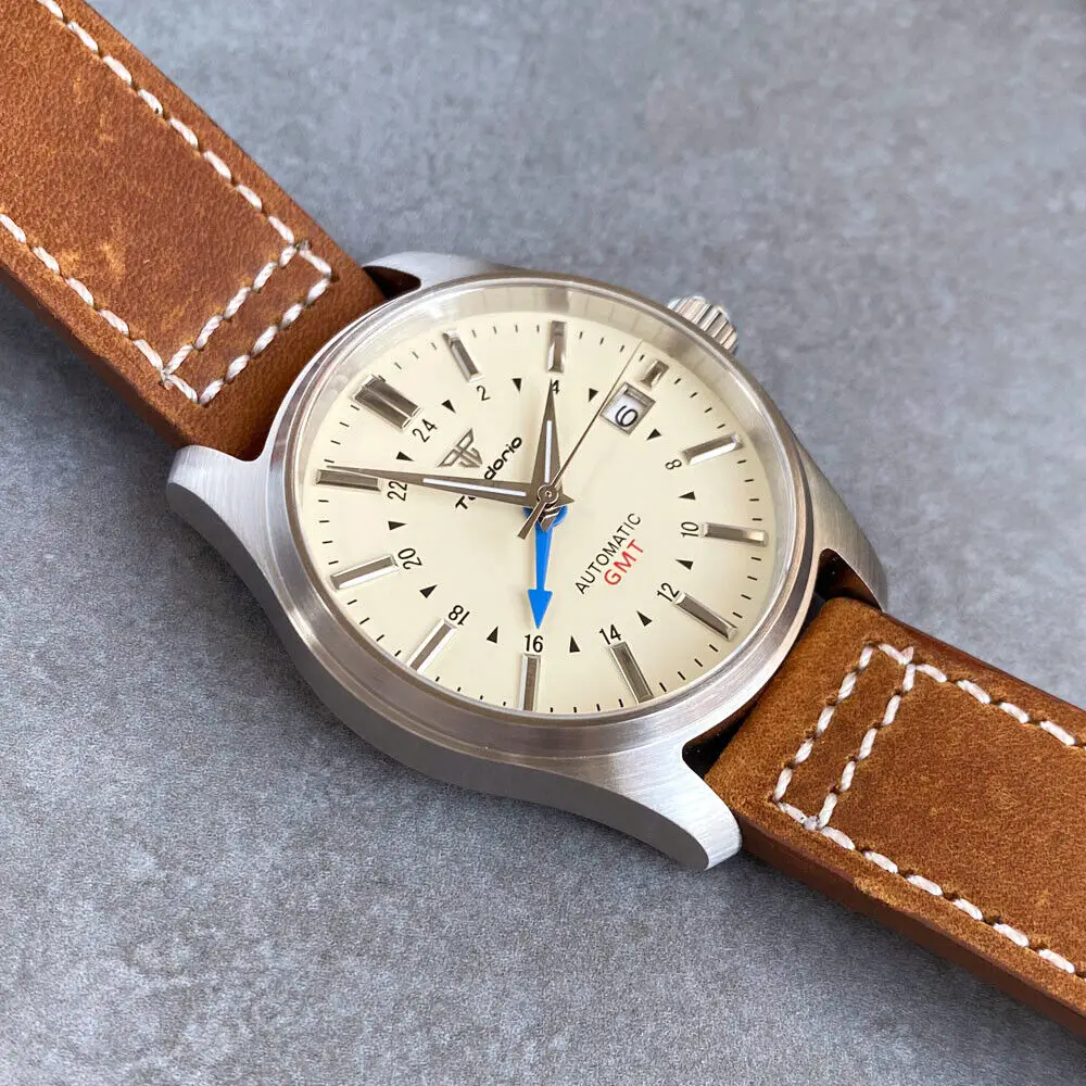 39 мм Tandorio GMT текстурированный циферблат Dive автоматические механические мужские часы NH34A Movt