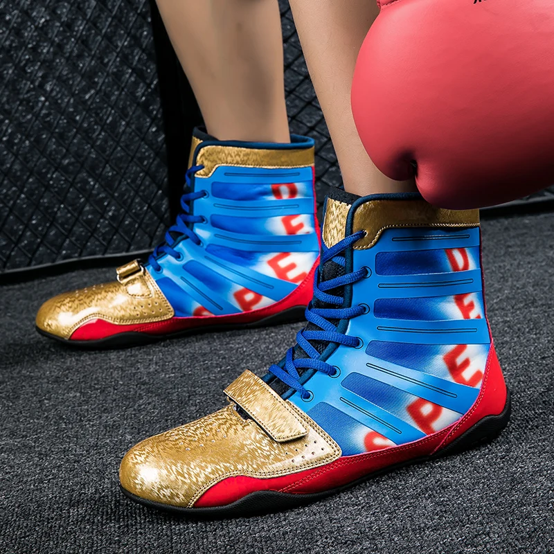 New Sanda Fighting Boots Golden Red Boxing Sports Shoes Men's Women's Professional Wrestling Boots Non Slip Boxing Shoes