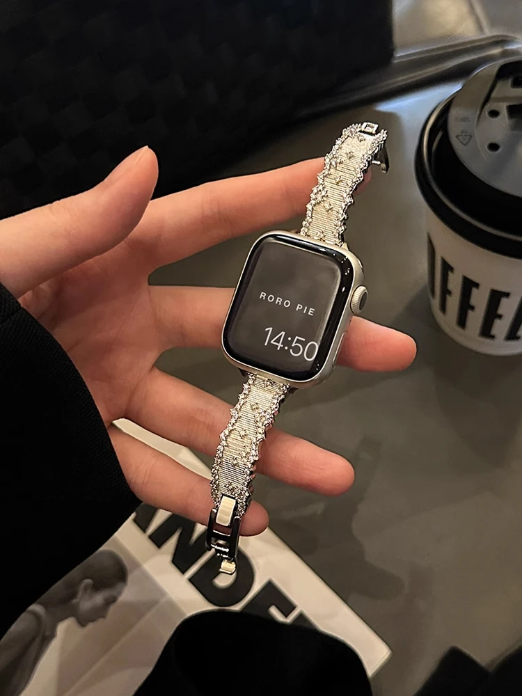 

Ремешок с блестками и бриллиантами для iWatch Ultra 10 9 8 42 мм 45 мм 46 мм 49 мм Металлический ремешок-браслет для Apple Watch 7 6 5 Se 4 38 мм 40 мм 41 мм