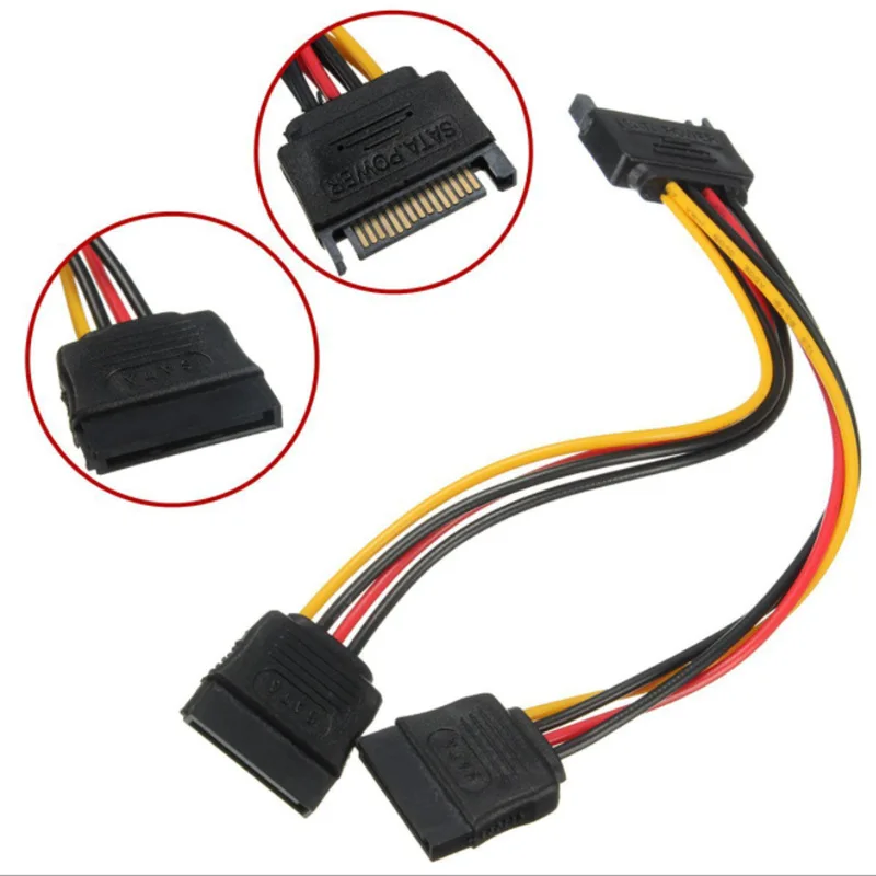 SATA II Hard Disk Power 15Pin SATA Male To 2 Female 15Pin Power HDD Splitter High Quality Y 1 To 2 Extension Cable 20CM
