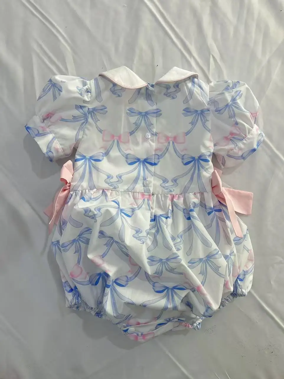 0-6Y Baby Girl Handmade Embroidery Smocked Blue Floral Romper for Birhday Holiday Party Eid Casual A29