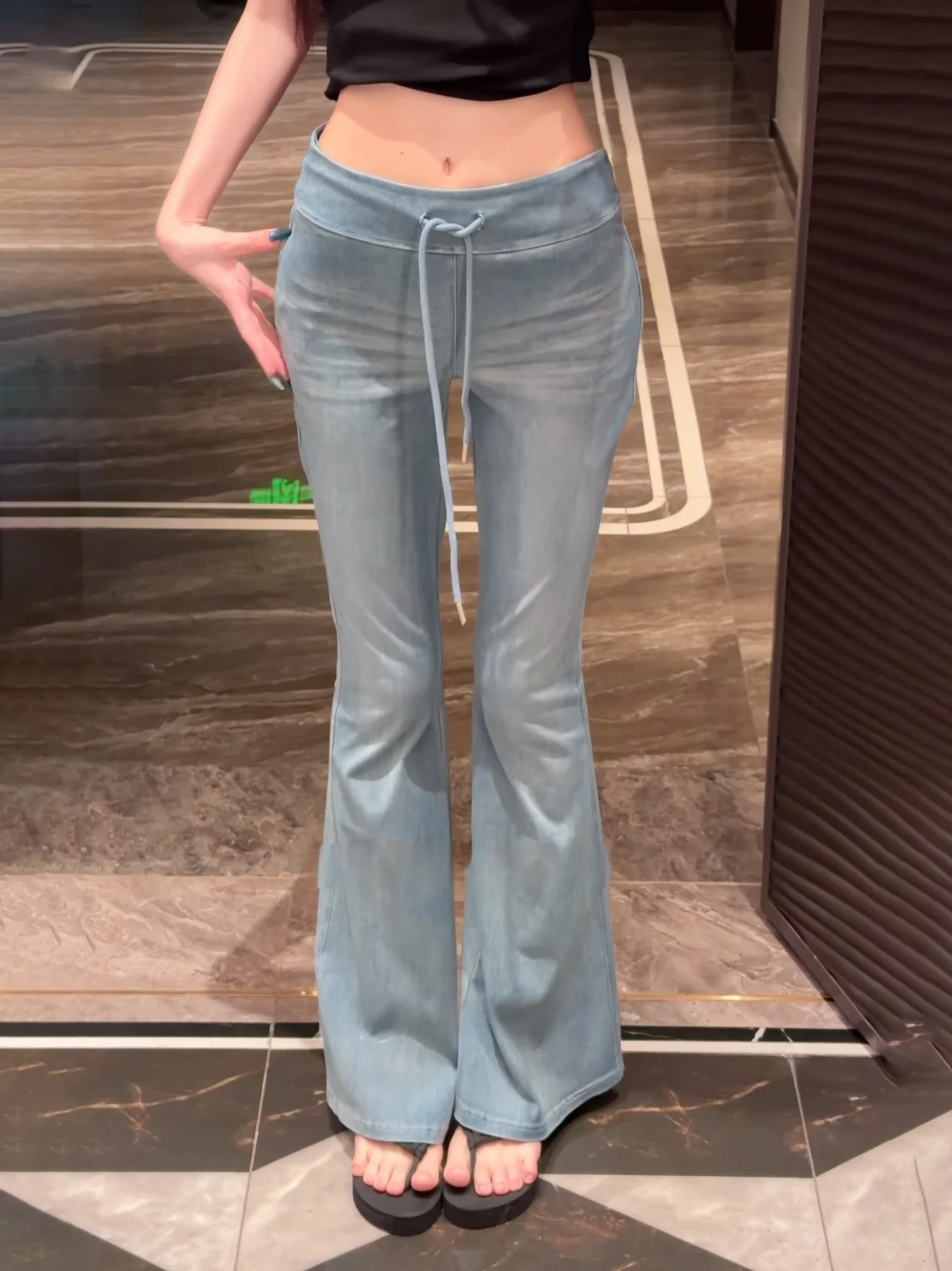 

Summer Women's Slim Fit Jeans High Waist Butt Lifting Pants Bell Bottoms Comfortable Lightweight Blue Denim Tapered Leggings