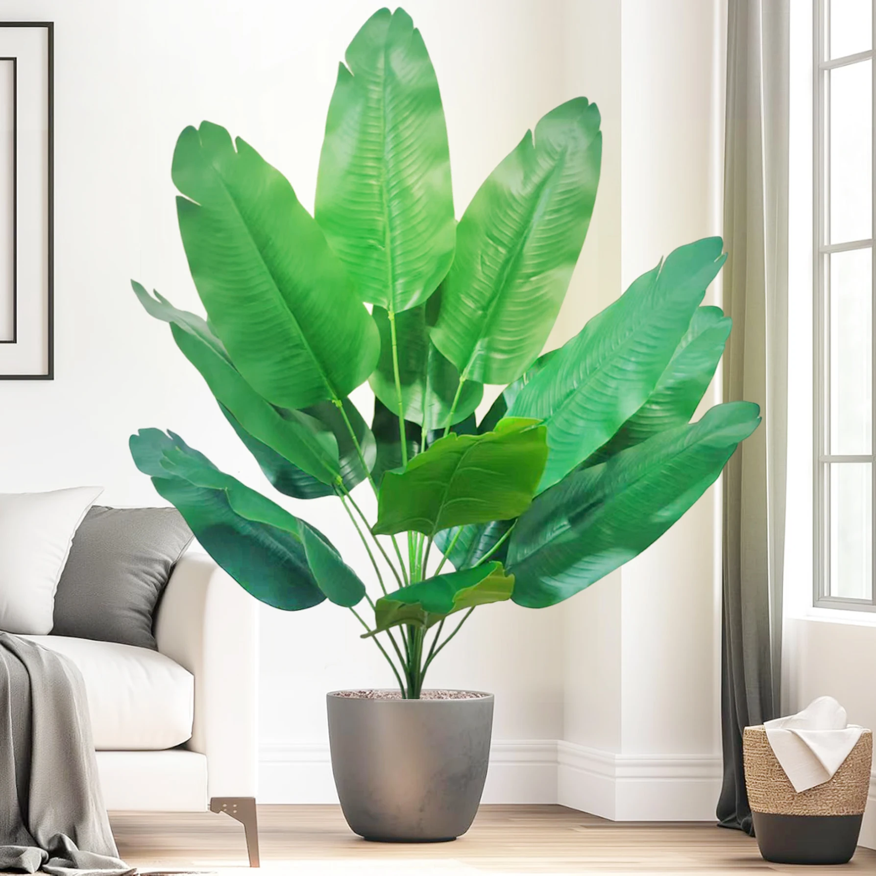 65–125 cm/47,2 Zoll große tropische Palme, gefälschte Bananenpflanzenblätter, fühlt sich echt an, Strelitzia Reginae-Kunststoffpflanze für den Hausgarten – Detail 29