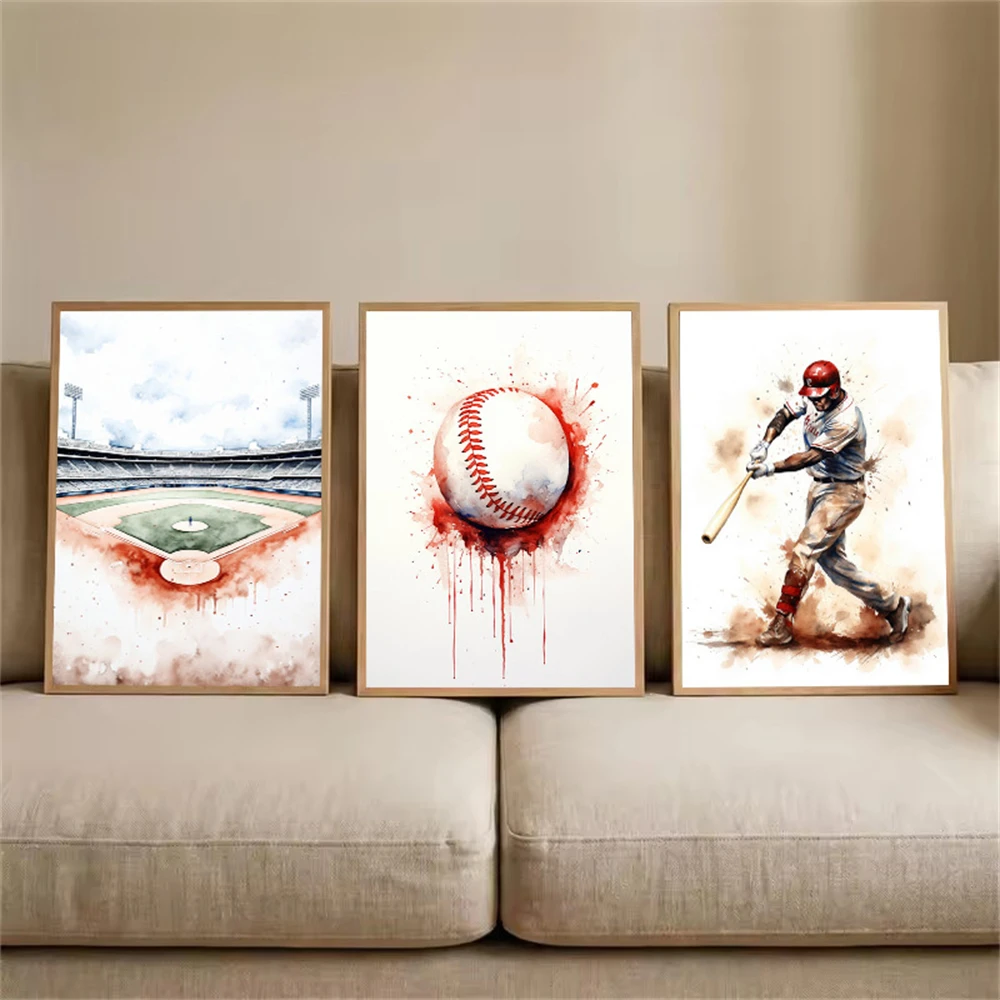 Abstract Baseball Player Canvas Painting Colorful Baseball Wall Art Posters And Prints Nordic Wall Pictures Living Room Decor